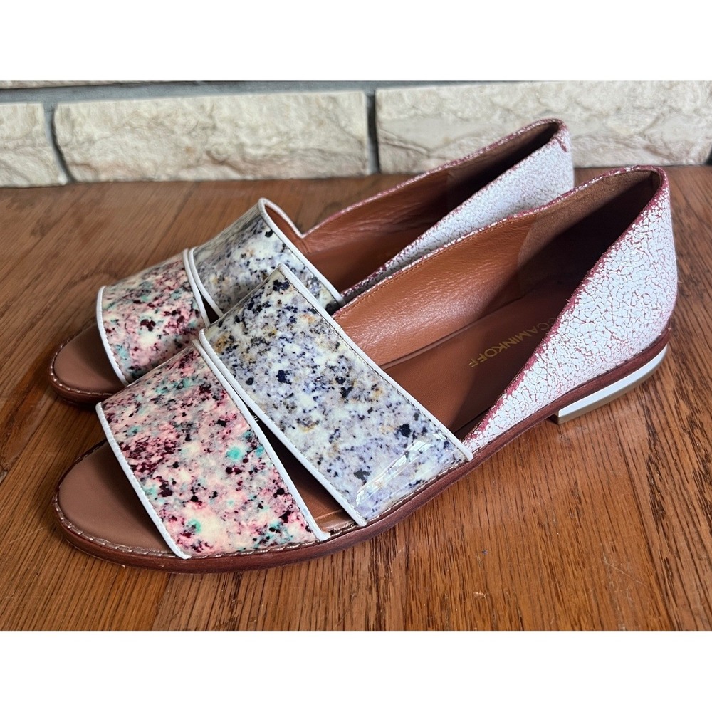 Rebecca Minkoff Sadie Flats Womens 7.5 White Speckled Granite Crackle Leather